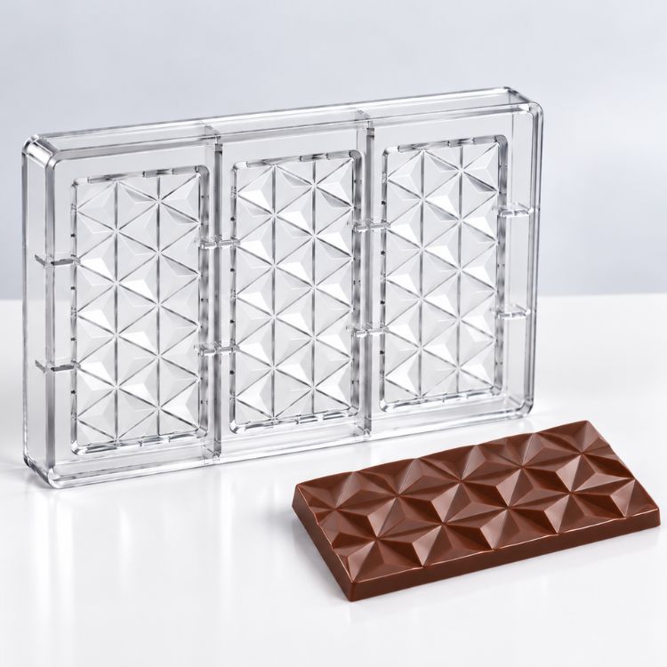 Molde de policarbonato tableta 1 chocolate (pack 3 un) Relieve geom&eacute;trico
